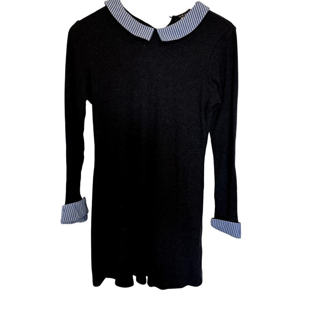 Navy Venus Dress with Striped Cuffs and Peter Pan Neckline Women's Size Medium - Picture 2 of 5